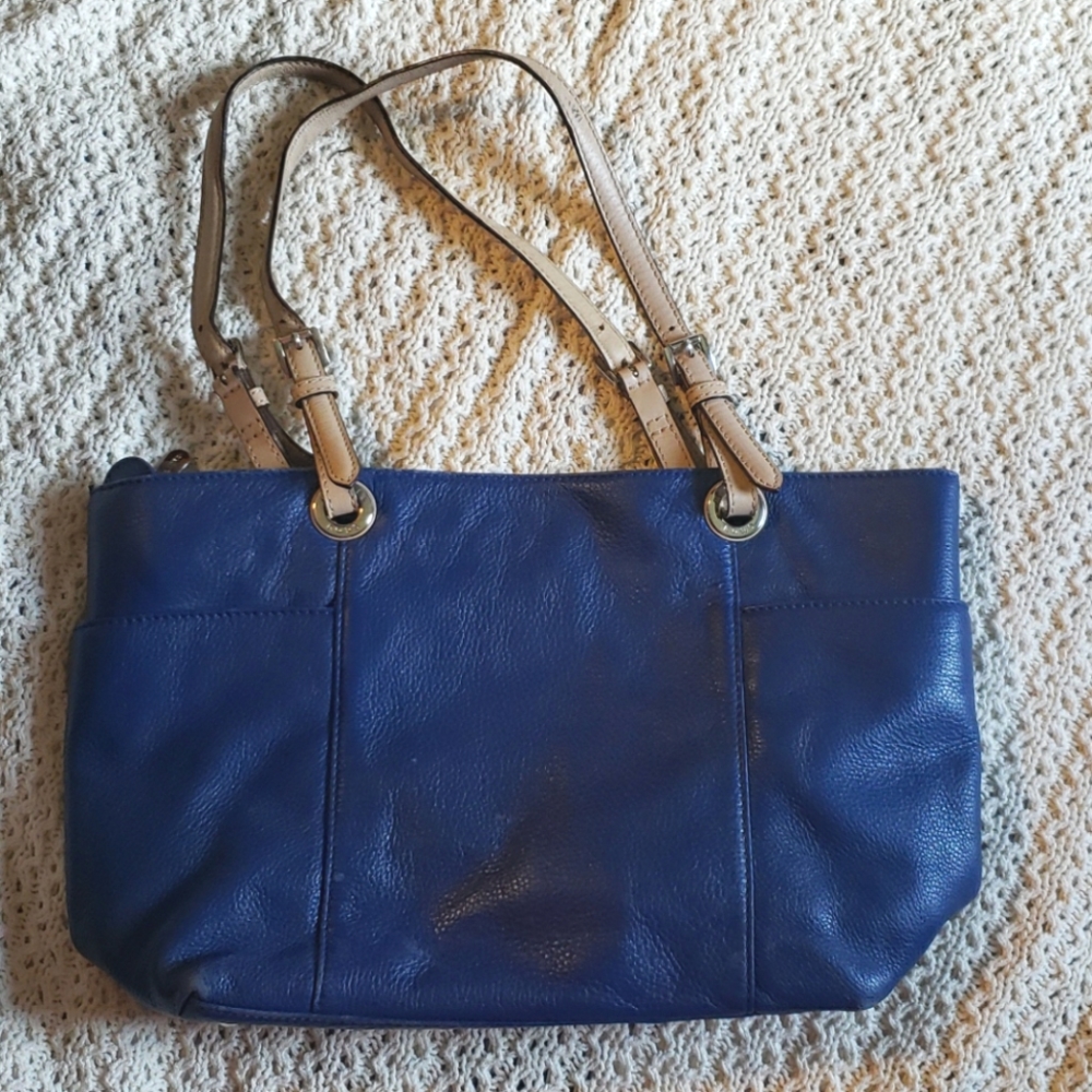 Michael Kors Navy Blue Tote with Tan Handles